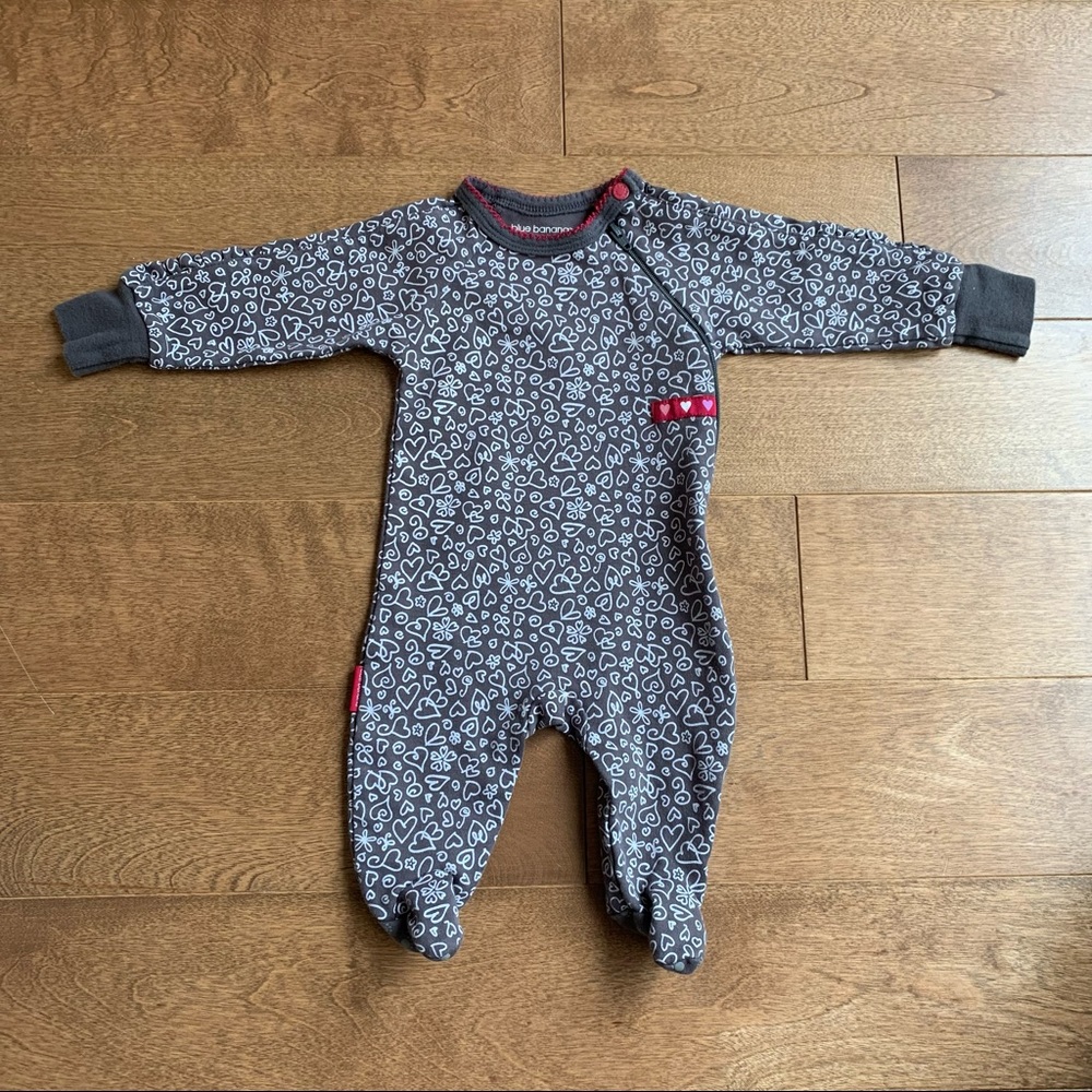 2/$10 BLUE BANANA Baby girl footie pyjamas hearts 1m